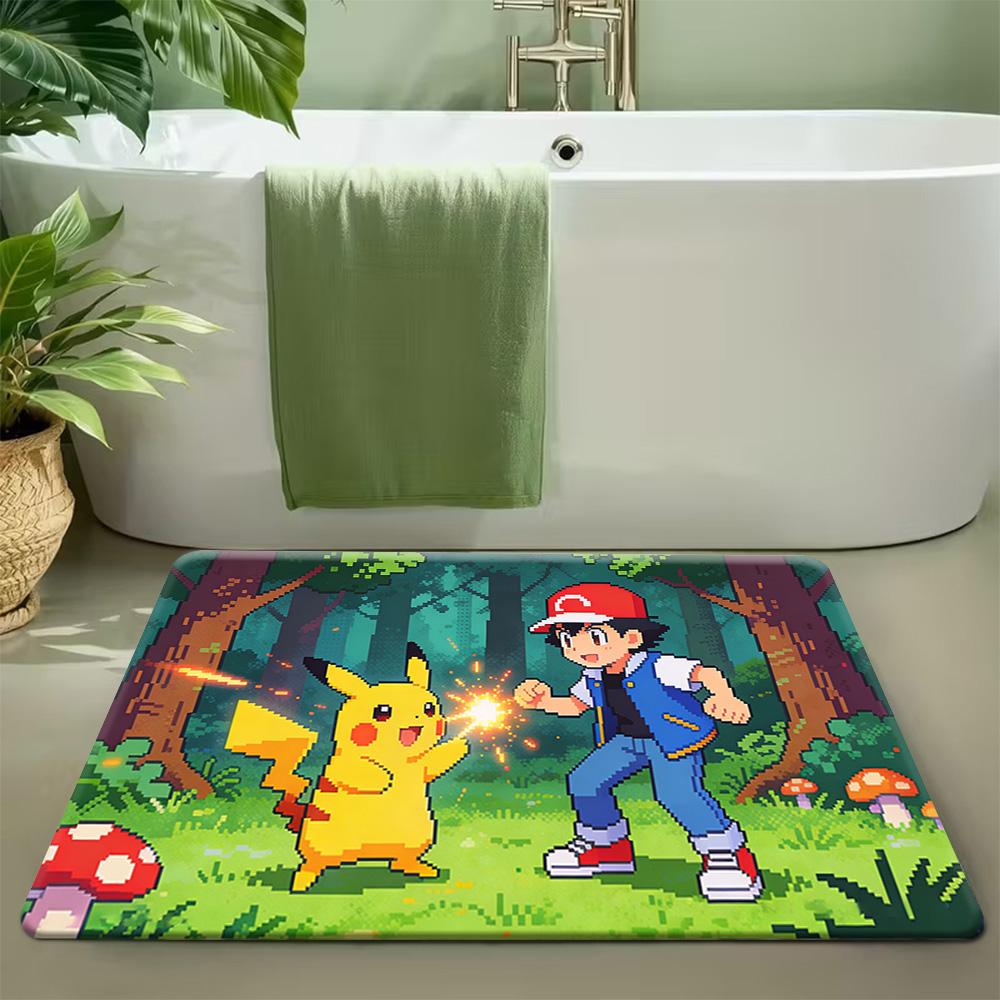 Pokemon Ash & Pikachu Galaxy Forest Print Doormat Non-Slip Absorbent Floor Mat for Indoor Entrance Home Decor