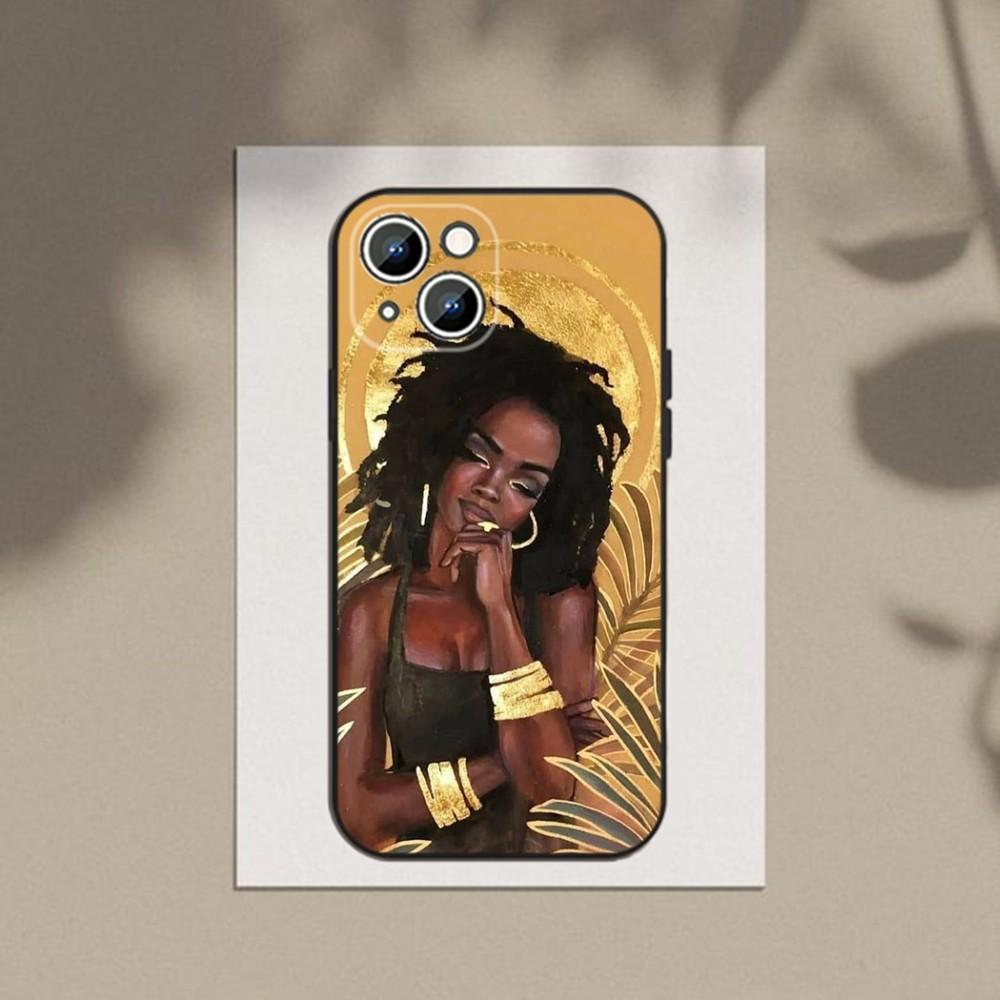 Afro Girls Art Phone Case Phone Case For Apple iPhone 15,14,13,12,11,XS,XR,X,8,7,Pro,Max,Plus,mini Silicone Black Cover