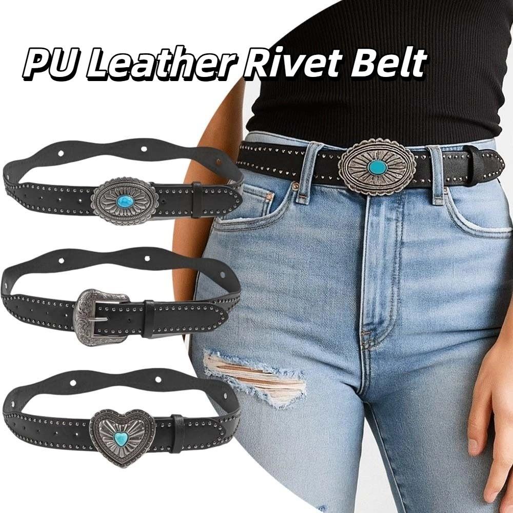 Korean Style Wide Waistband Metal Buckle Y2K Girl Waistband Simple PU Leather Rivet Belt  Men