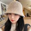 Autumn and Winter Woolen New High-end Solid Color Bucket Hat Women's Warm Versatile Sunshade Basin Hat Plush Bucket Hat
