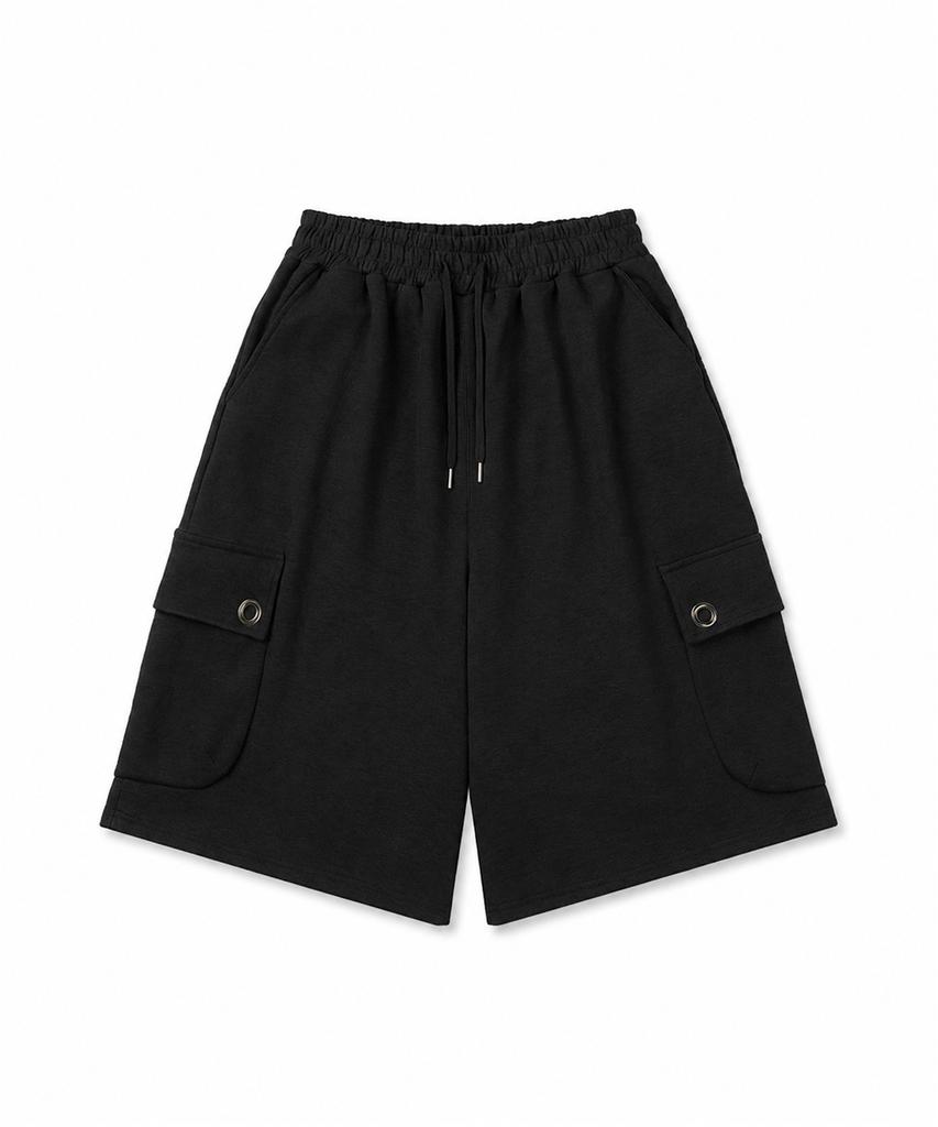EASY NO EASY Cross Eyelet Bermuda Sweatpants - Black