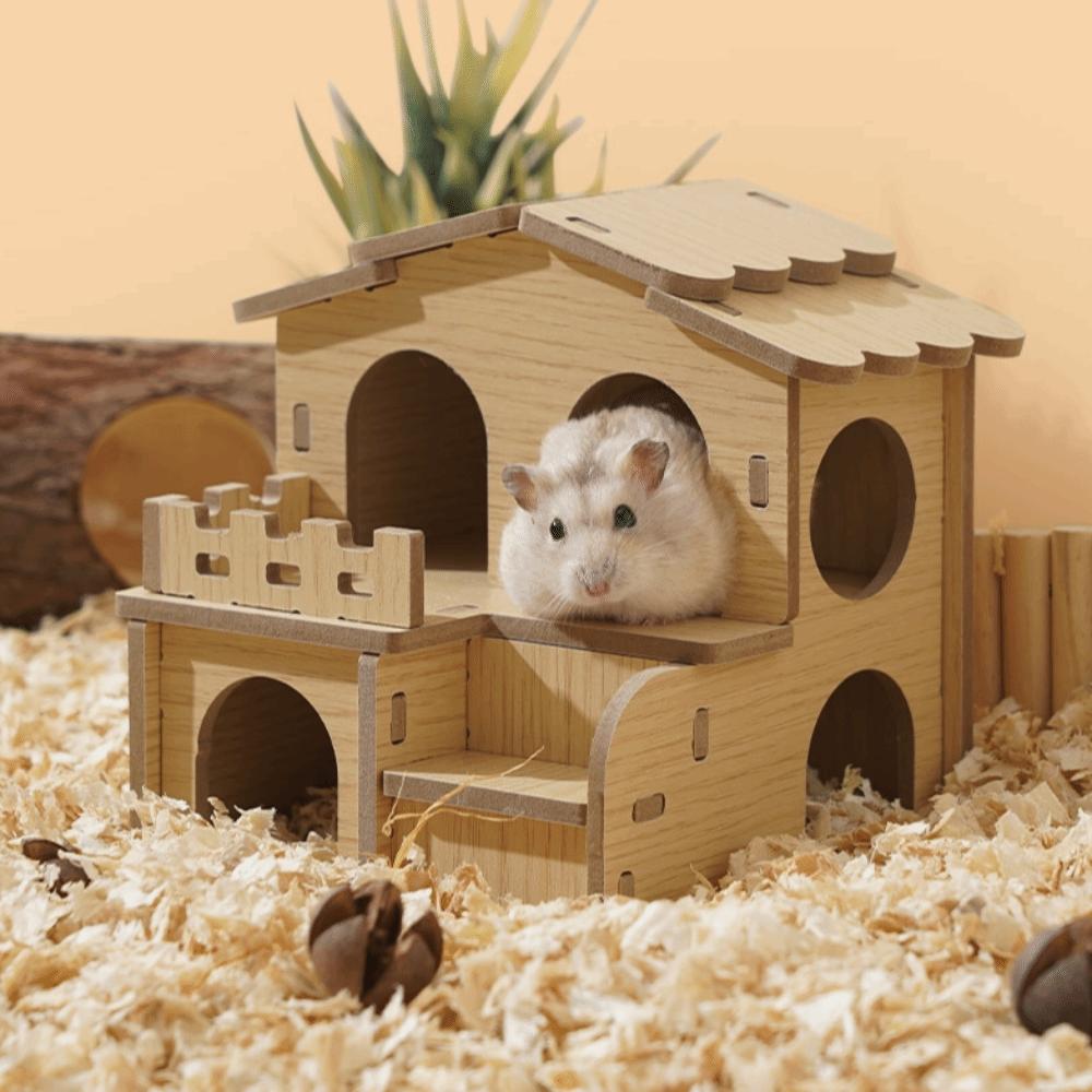 Durable Hamster House Natural Wooden Small Pets Hideaway New Hamster Hide Villa  for Chinchilla