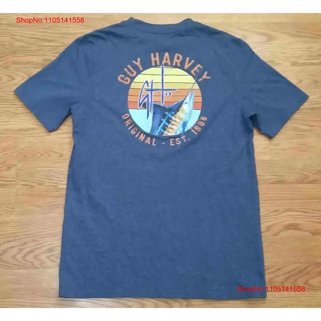 Guy Harvey T Shirt Sailfish Medium Blue Color Logos On Front And Back Vintage Stretched Graphic Breathable