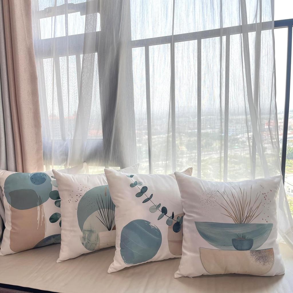 4Pcs Abstract Plant Geometric Shape Printed Pillow Cover Polyester Cushion Case 2D Flat Printing Pillowcase Nordic Calm Now