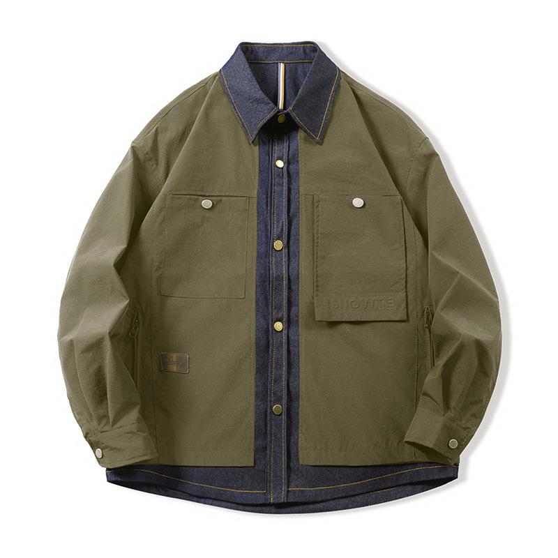 Men's Designer-Style Faux Two-Piece Jacket, Spring/Autumn 2025, Loose Casual Workwear, Trendy Cotton Outerwear.