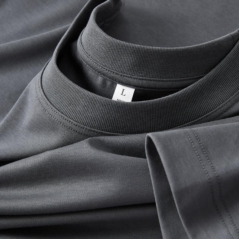 Футболка из мягкого хлопка с короткими рукавами и круглым вырезом, жидкий аммиак, 60 шт., длинноволокнистый хлопок, однотонная, синяя, мужская одежда, повседневная, Ice Silk, прилив