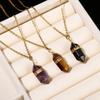 JD Natural Stone Amethyst Yellow Tiger Eye Obsidian Hexagon Column Charm Necklace Women Men Fashion Energy Healing Chain Choker