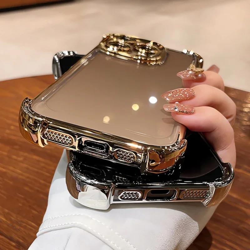 Luxury Transparent Plating Shockproof Phone Case for iPhone 16 15 14 13 Pro Max Soft Bumper Cover