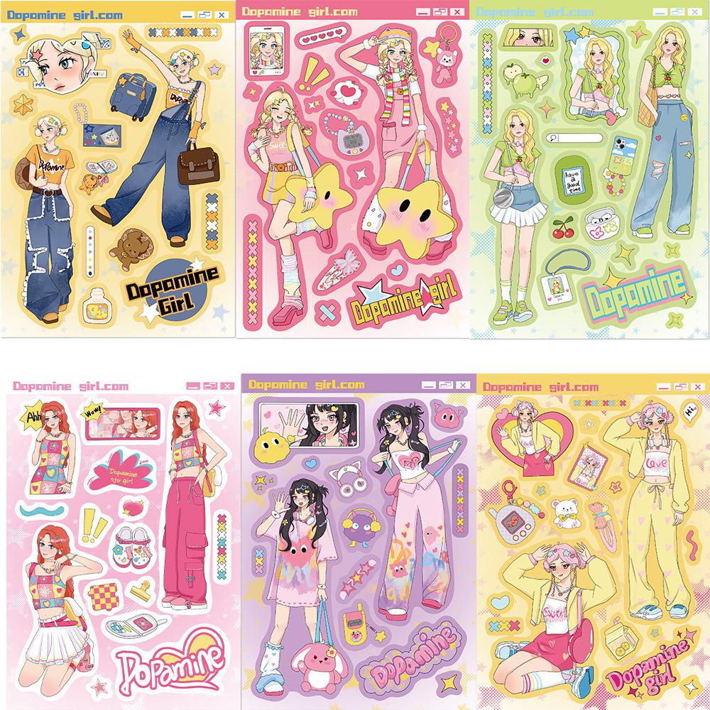 8 Нарядов Дофаминовых Девушек Наклейки Гука Сделай Сам Ручной Аккаунт Маленькая Карточка Украшение Мобильного Чехла Корейский Инс