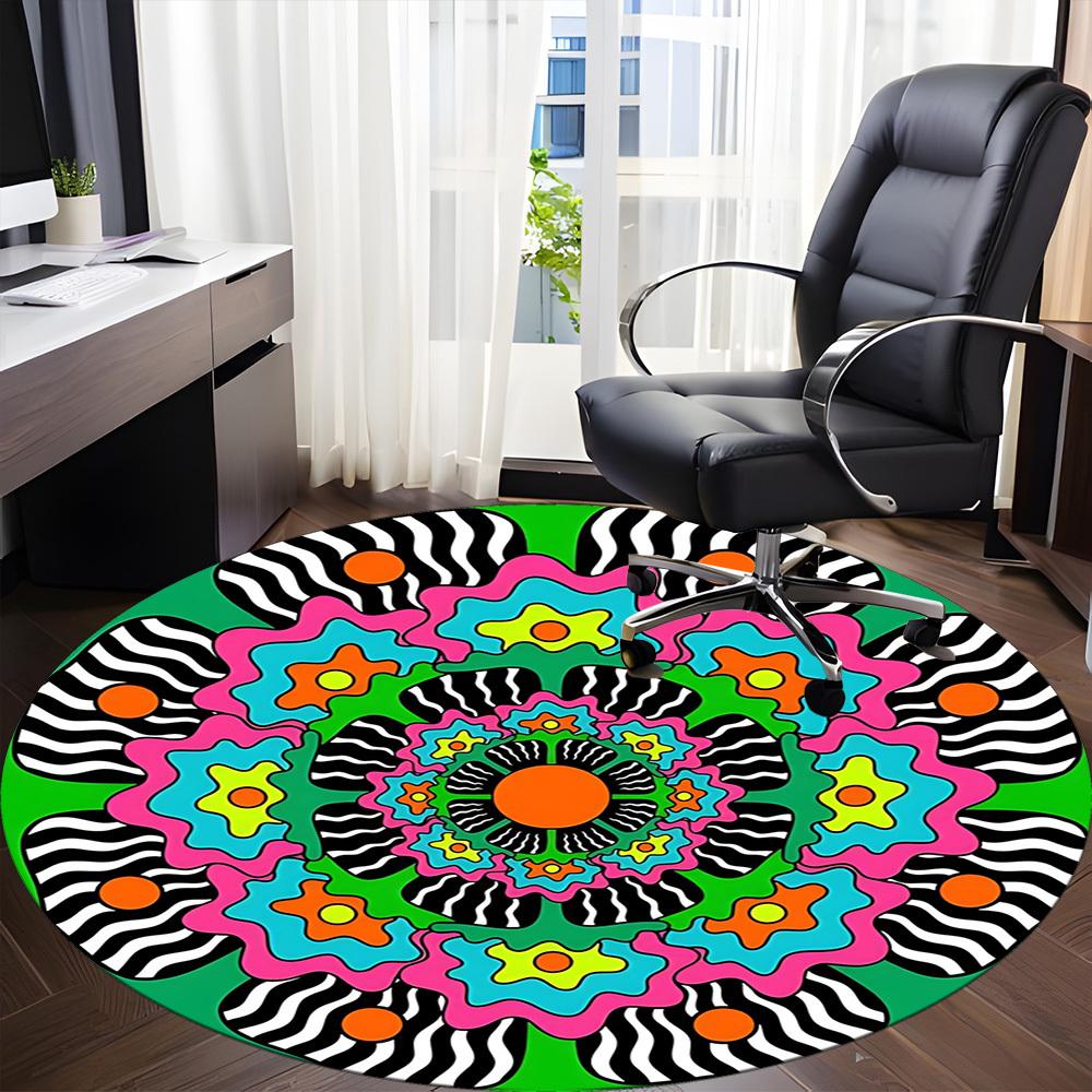 1 шт. Психоделический мандала Офисный круглый ковер, Нескользящий, Мягкий и прочный Офисный ковер для декора интерьера, Идеально подходит для офиса