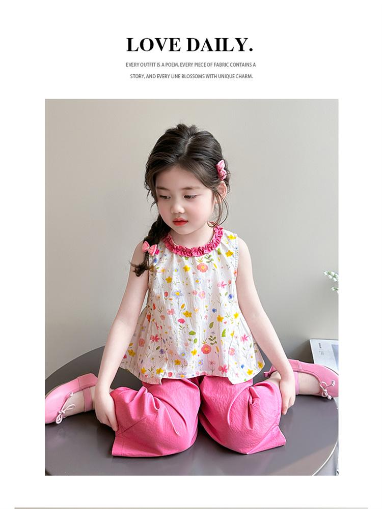 Girl's thin set for summer 2026, new baby fashion floral vest for summer, sweet two-piece set for children