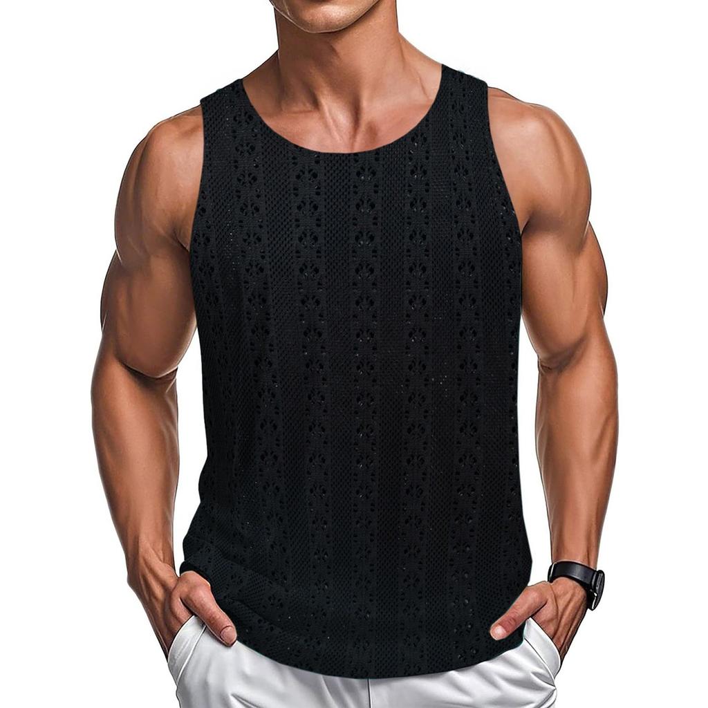 Men's Summer Hollow Round Neck Vest Casual Beach Loose Vest