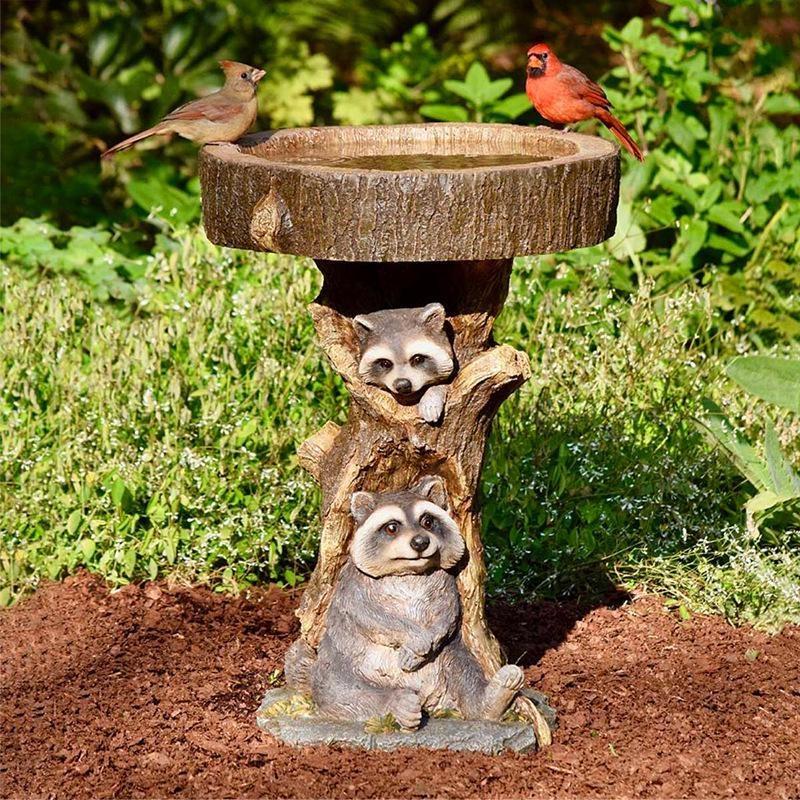 Animal Wooden Stake Statue Resin Bird Feeder Garden Decoration Raccoon Fox Dog Sculpture Crafts Home Courtyard Ornaments
