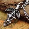 Men Punk Necklaces Angel Wings and Devil Cross Pendant Filled Crystal Chain Necklace