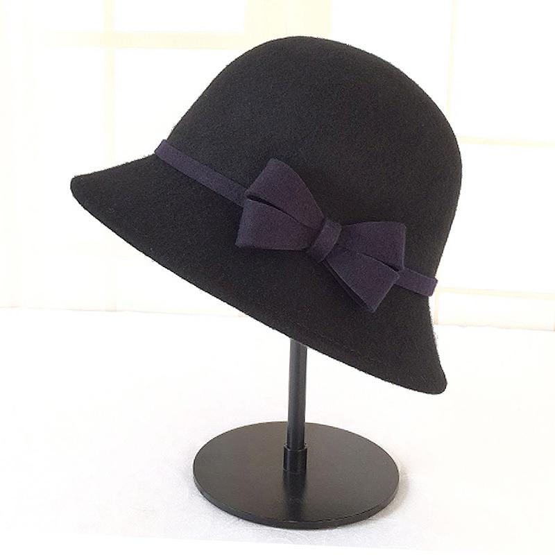 Женская шерстяная шляпа-федора для взрослых, зимние теплые шляпы-федоры, рыбацкая кепка с широкими полями, осенне-зимняя кепка для бассейна, элегантная кепка с бантом B-8788