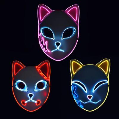 Хэллоуин светодиодная светящаяся маска для лица кошки для женщин истребитель демонов холодный свет маска лисы маскарад косплей реквизит бар декор дома с привидениями