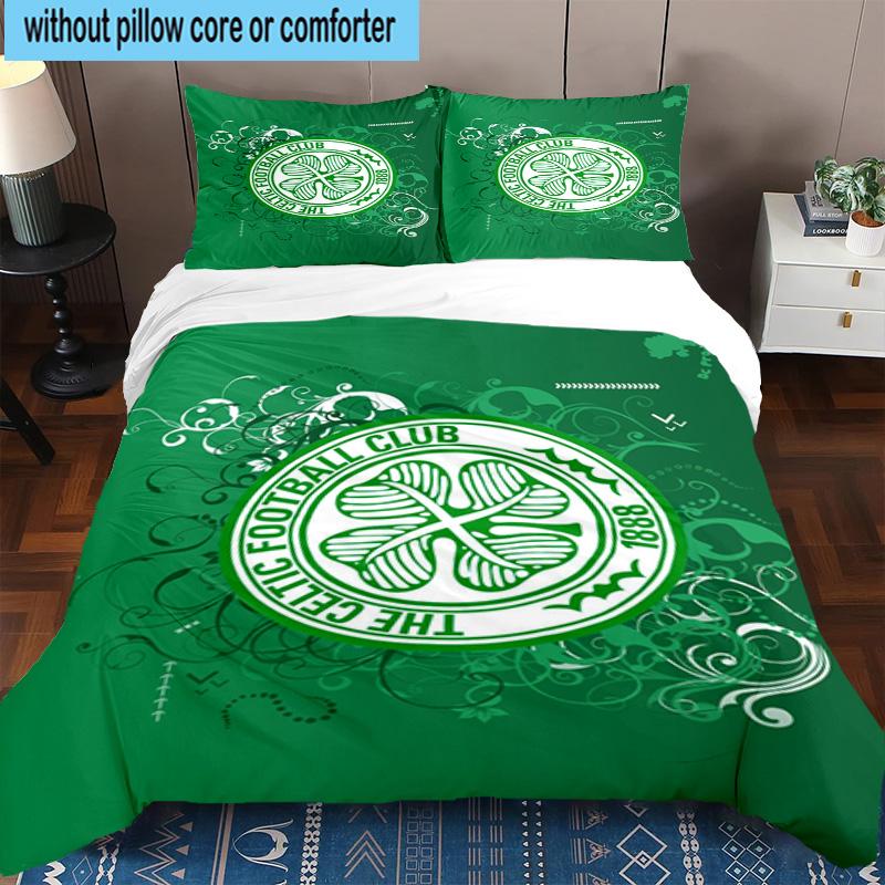 3pcs Celtic Football Club Crest Printed Bedding Set Duvet Cover Closure Includes 1 Duvet Cover & 2 Pillowcases Bedding Sets Home Decor Gifts