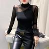 Spring New Mesh Black Versatile Fashionable Base Shirt Slim Slim Top Long-sleeved T-shirt for Women