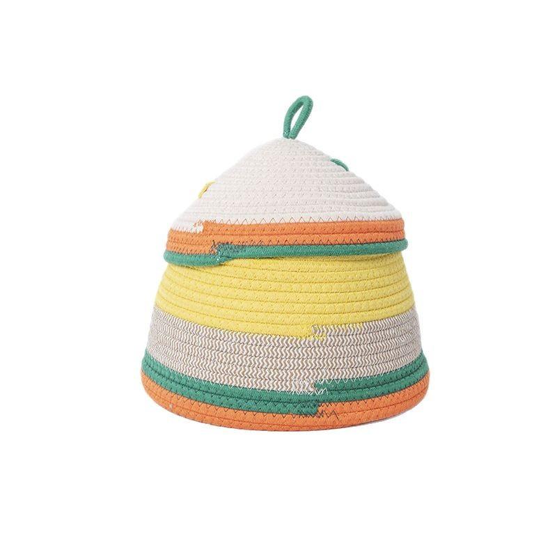 Handwoven Cotton Storage Basket With Lid Dustproof Desktop Organizer Snacks Toys Office Bedroom Entryway