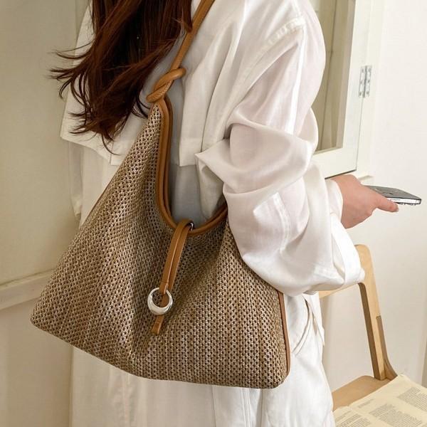 Summer New Knotted Fashion Woven Shoulder Bag Beach Large Capacity Casual Underarm Tote Bag