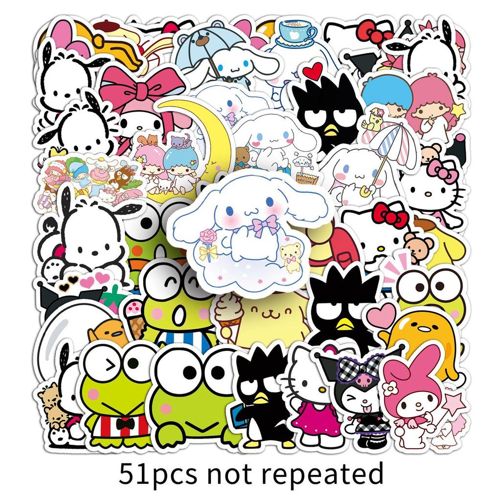 51 стикер Sanrio: KT Cat, Pompompurin, Cinnamoroll - Водонепроницаемые Мультяшные Наклейки для Чемоданов