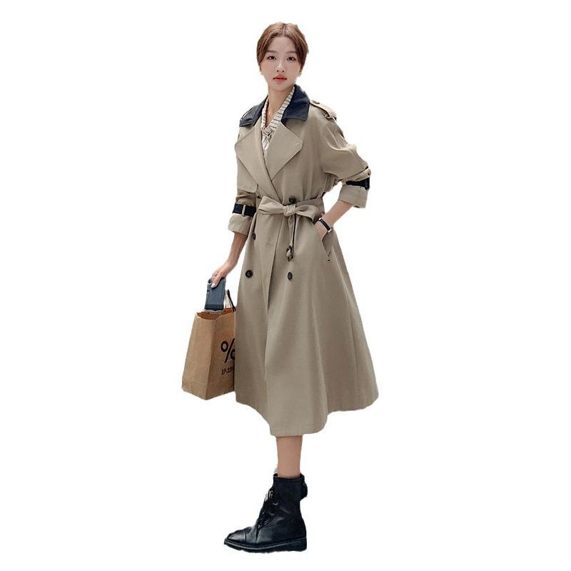 Женский новый дизайн, длинный плащ контрастных цветов, женский двубортный топ со шнуровкой