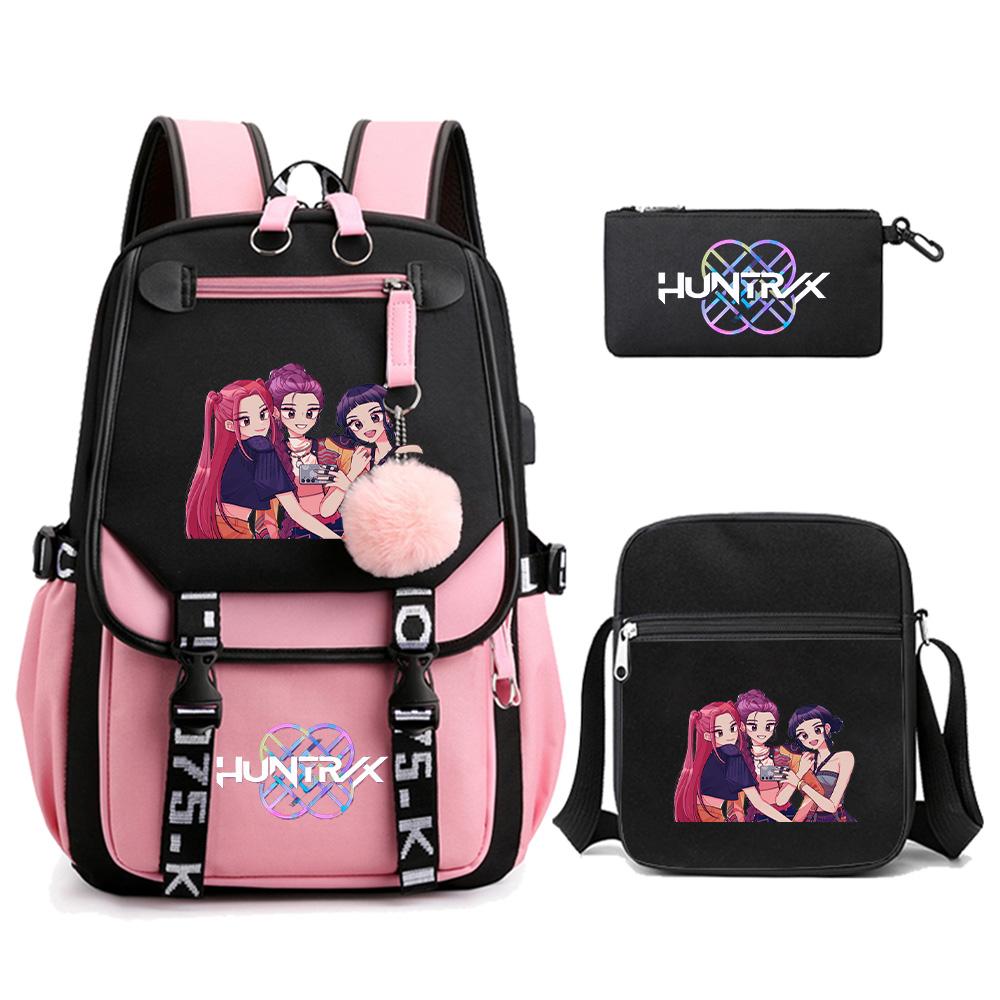 3Pcs/set Anime Cute Kpop Demon Hunters Printed Backpack with Shoulder Bag Pencil Case for Teenager Girl Boy Bookbag Large Capacity Travel Bag Kid Gift