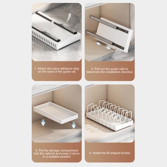 Шкафчик для кастрюль, держатель для крышек, выдвижной органайзер для кастрюль, сковородок, регулируемая конструкция, простая установка, многоцелевой выдвижной