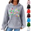 Women's Fashion Loose Hooded Pullover Long Sleeve Plaid Sweatshirt With Drawstring, Drop Shoulder, Pocket, Christmas Print Top