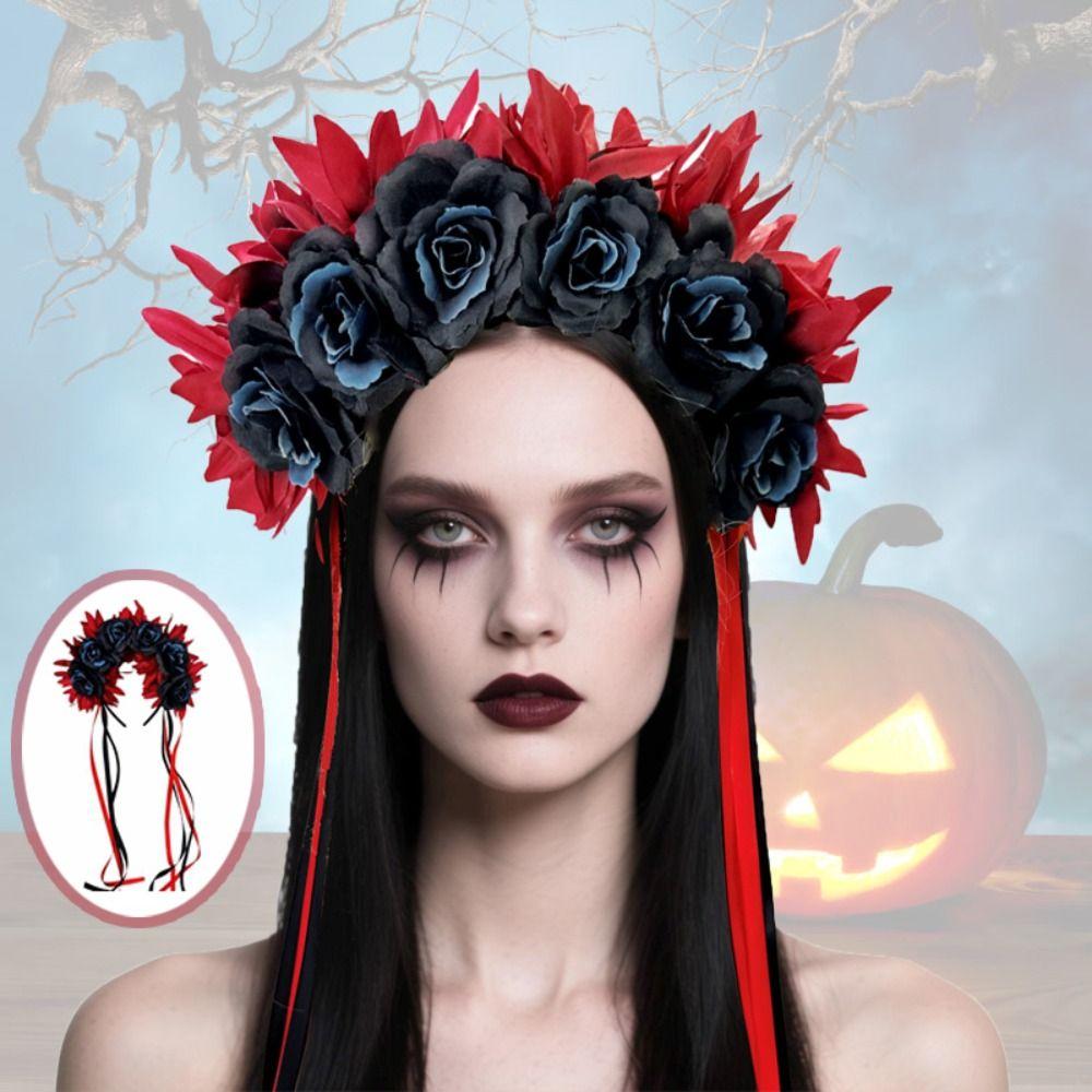 Cosplay Prop Rose Flower Headband Garland Halloween Headdress Scary Halloween Rose Hair Band Party