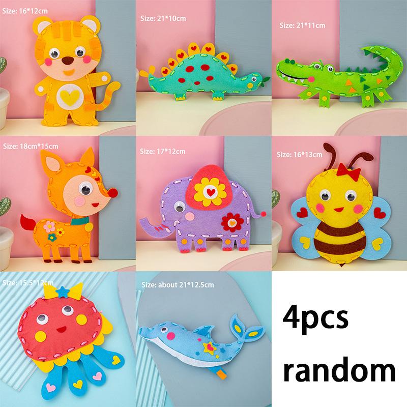 3D Cartoon Animal Sewing Kit for Beginner Kids Arts Crafts 8 Easy DIY Projects of Stuffed Animal Dolls Children Threaded Toys