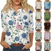 Женский свободный повседневный топ с рукавом семь четвертей и цветочным принтом с круглым вырезом на пуговицах