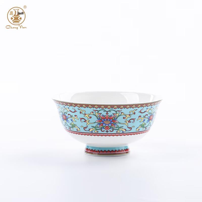 Jingdezhen Famille Rose Royal Garden Ceramic Rice Bowl Set