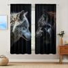 2pc Black Wolf Pattern Curtains 3D HD Printed Light Blocking Drapes Wild Animal Theme Home Decor for Living Room Bedroom