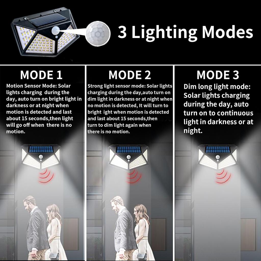 Уличный настенный светильник на солнечных батареях 100 светодиодов беспроводной датчик движения на солнечных батареях охранные светильники P65 водонепроницаемый 3 режима для сада, патио, двора, крыльца
