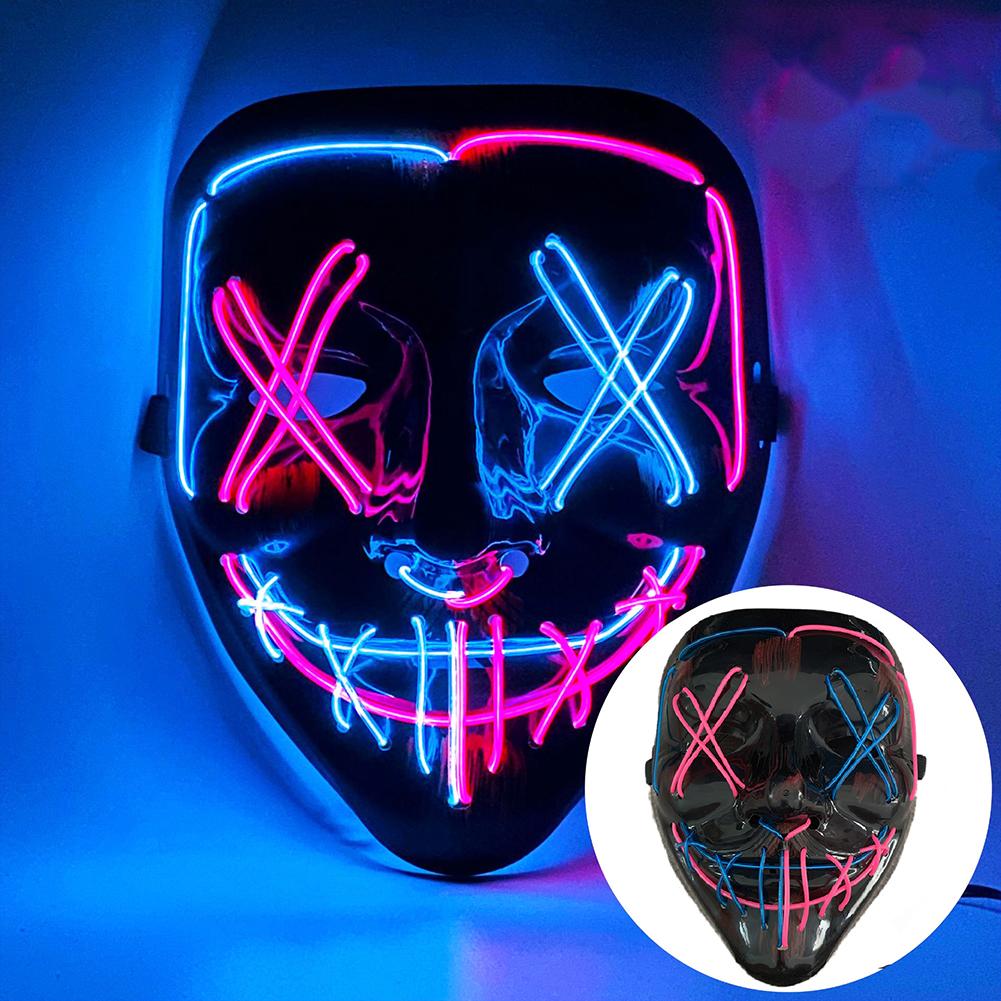 Светодиодная светящаяся маска на Хэллоуин, светодиодная маска для вечеринки, маскарадная маска, неоновая маска, светящаяся в темноте, реквизит для ужасов, костюм для вечеринки