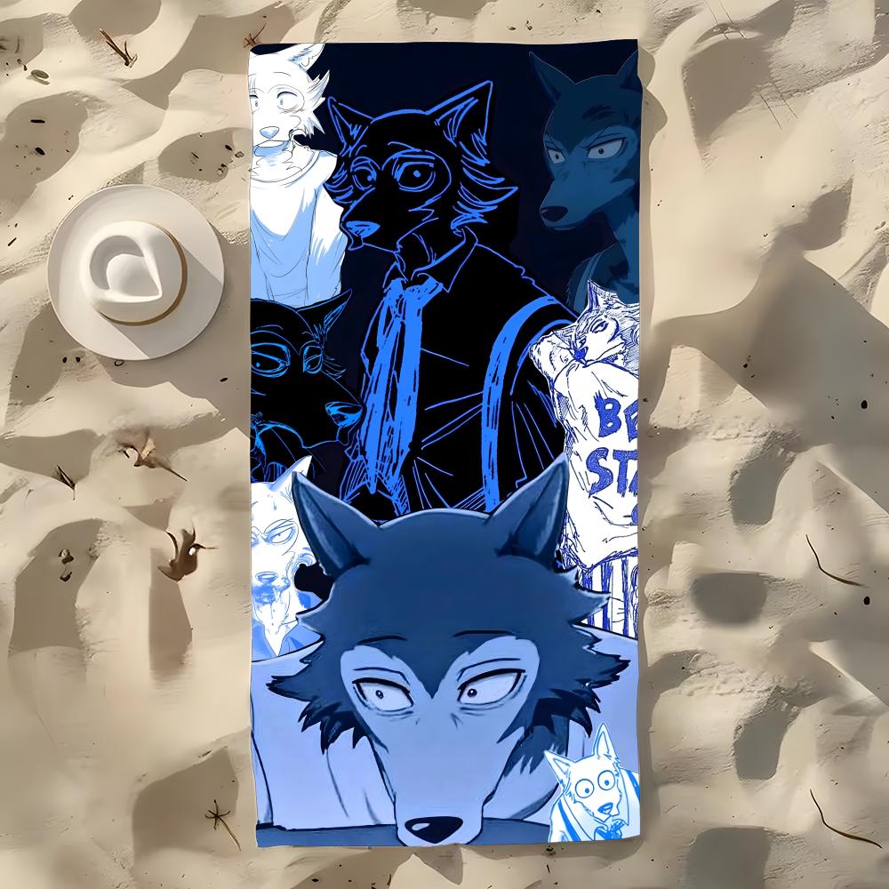 Аниме B-Beastars Полотенце из микрофибры, Пляжное полотенце, Быстросохнущее, Не прилипает песок, Сверхтонкое волокно, Супермягкое.
