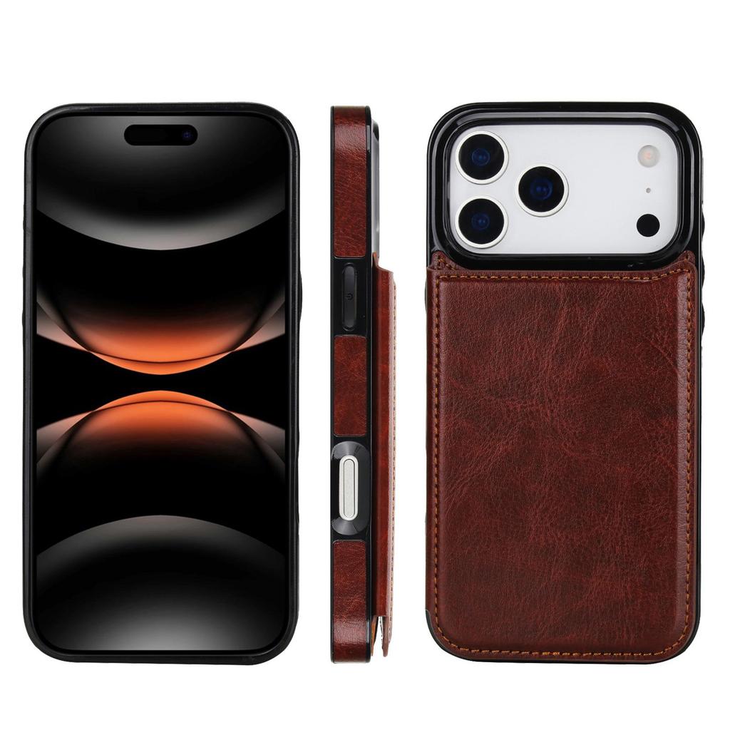 Кожаный чехол-подставка для iPhone 17 Pro Max с держателем для карт и двойной застежкой
