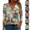 Women's T Shirt Tee Print Button  3/4 Sleeve Daily Weekend Fashion Basic V- Neck Regular Top