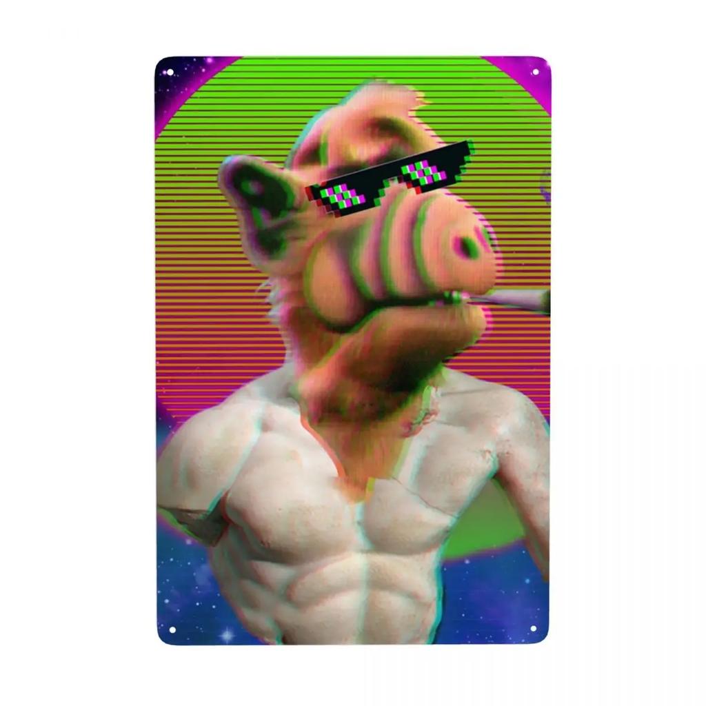 Инопланетная форма жизни ALF Мем Металлическая табличка Ретро Научная фантастика ТВ Жесть Декоративные знаки Таблички Паб Кафе Двор Мужская пещера Бар Настенный декор