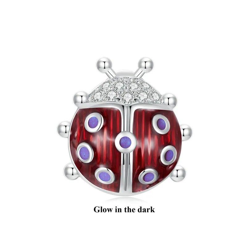 Bamoer 925 Sterling Silver Luminous Butterfly Beads Rainbow Enamel Insect Pendant Charms for Women Bracelet DIY Accessories