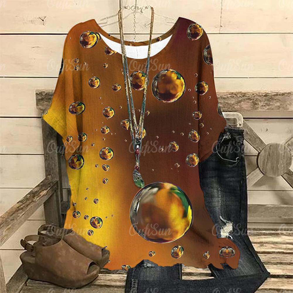 Футболка в стиле ретро для женщин с принтом капель, футболки с коротким рукавом, летний круглый вырез, модный женский свободный свитер