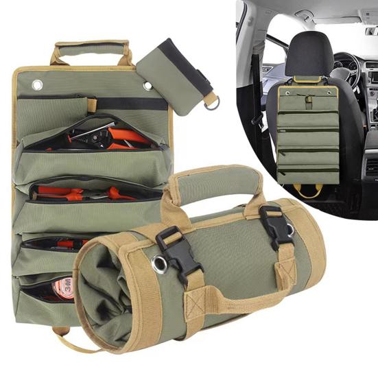 Свернутая сумка для инструментов с ручкой, несколькими отделениями, водонепроницаемая прочная сумка-органайзер на молнии большой емкости