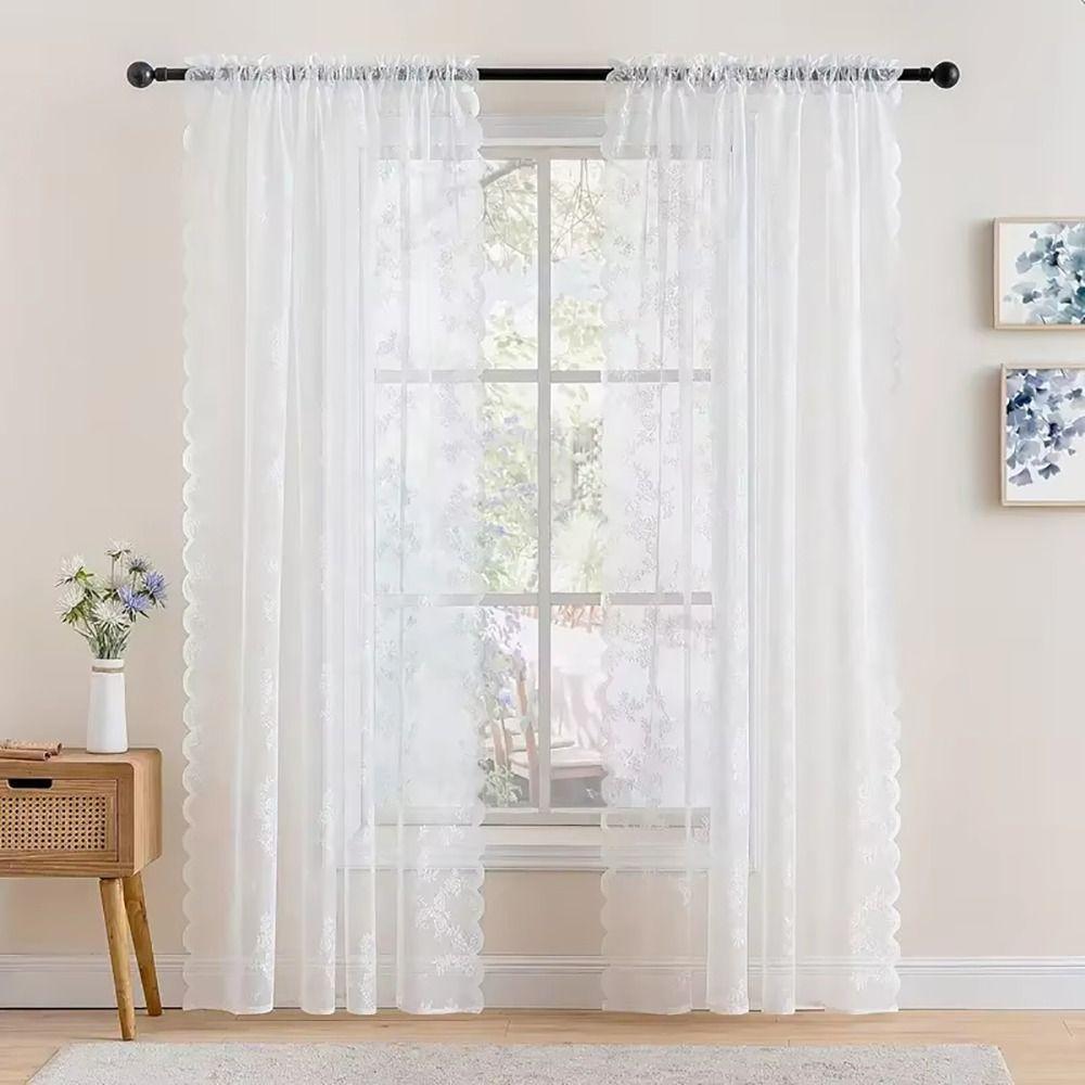 1Pcs Rod Pocket Lace Curtain 150x200cm Window Drape Shades New Sheer Curtain Living Room Decoration