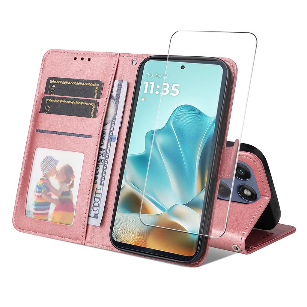 For Motorola Edge 60 5G/60 Fusion 5G PU Leather Wallet Case ENKAY HAT PRINCE Phone Stand Cover with Tempered Glass