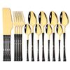 16Pcs Kitchen Cutlery Set Utensils Stainless Steel Fork Spoons Knife Teaspoons Dinnerware Tableware Sets Imitation Wooden Handle