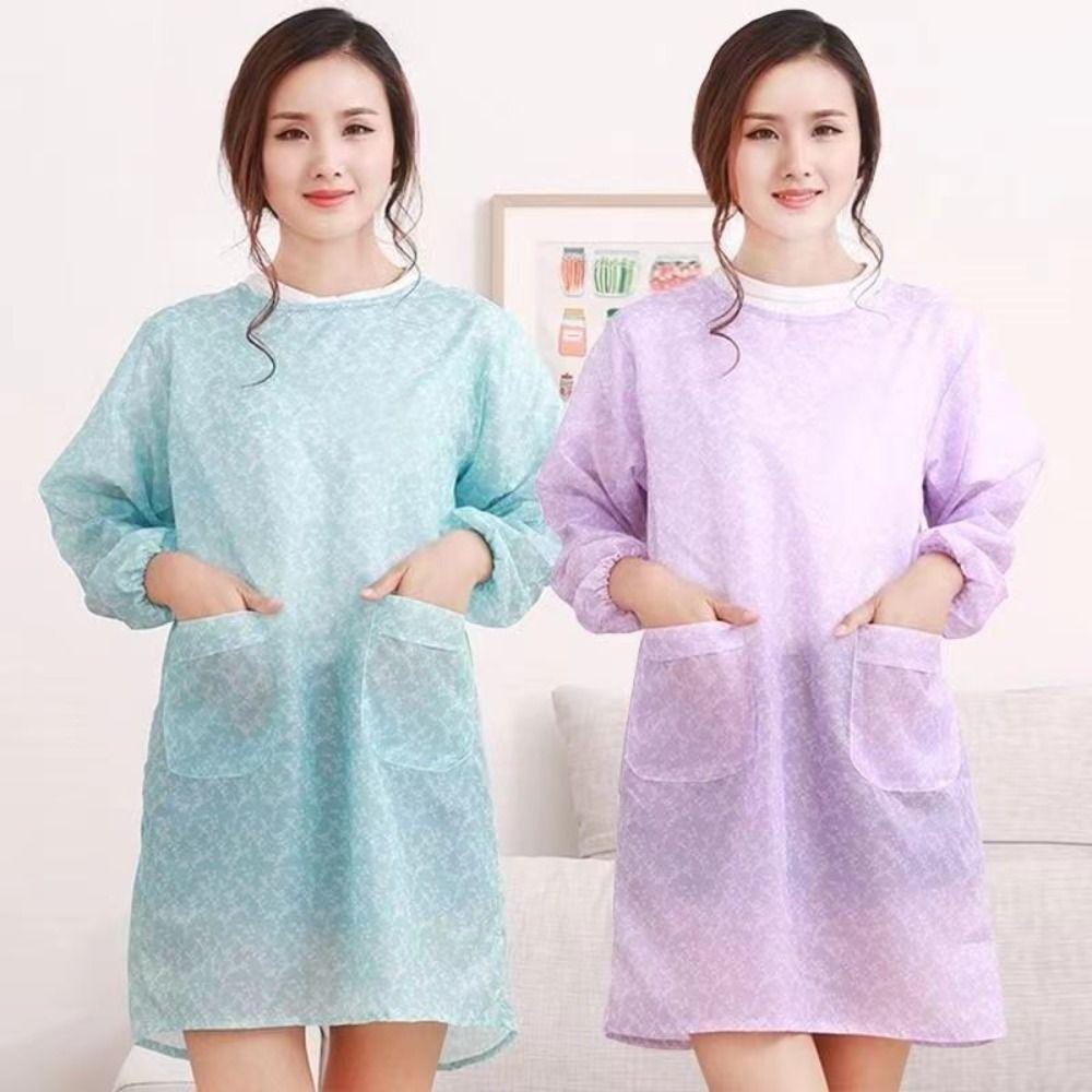 Oil Resistant Waterproof Apron Lightweight Kitchen Long-Sleeved Smock Daily Cleaning,