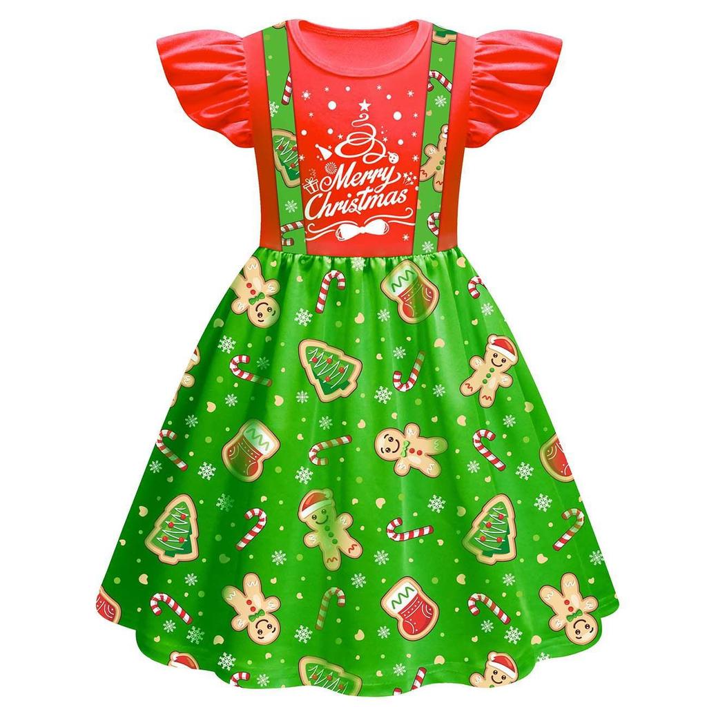Новое Рождественское Косплей Детское Платье для Выступлений Рукава-фонарики Модное Милое Удобное Повседневное Веселое Полосатое Детское Платье