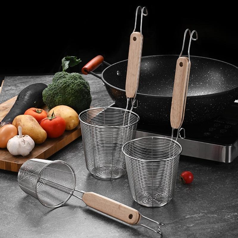 Multifuntional 201Stainless Steel Food Strainer Basket with Ergonomic Handle Suitable for Steaming and Blanching