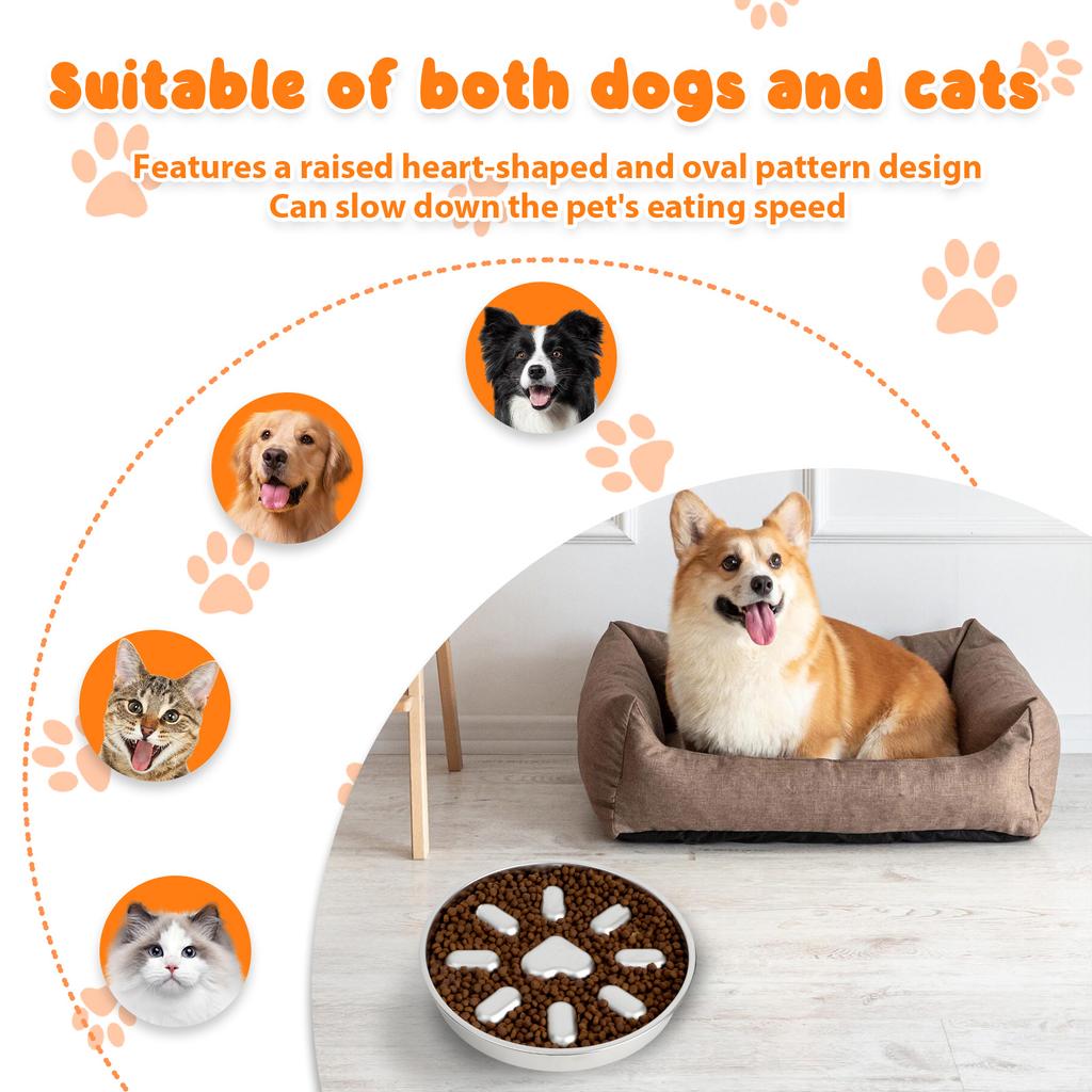 Anti Vomiting Slow Feeder Cat Bowl Stainless Steel Pet Slow Food Bowl with Double Sided Use for Small and Medium Sized Breed